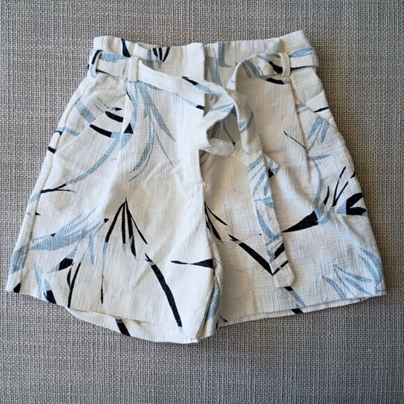 ZARA Women’s XS Tweed Blend High Waist Shorts – Belted Botanical Print - Picture 1 of 5